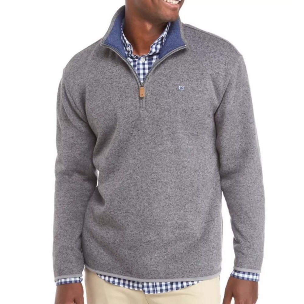 Crown & Ivy Quarter Zip Fleece Pullover Men's Large Gray Blue Cozy Sweater
